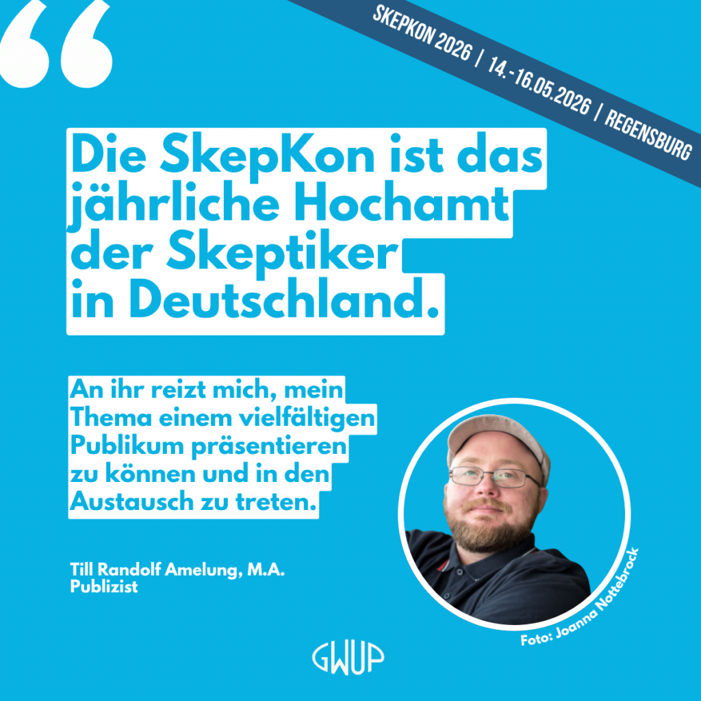 Testimonial für die SkepKon 2026: "Die Skepkon ist das jährliche Hochamt der Skeptiker in Deutschland. An ihr reizt mich, mein Thema einem vielfältigen Publikum präsentieren zu können und in den Austausch zu treten." Publikum